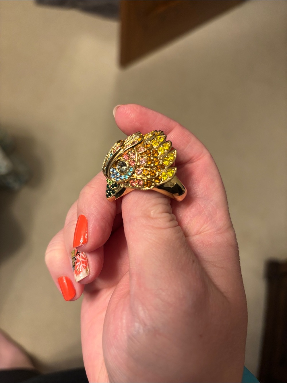 Kurt Geiger Multicolored Vibrant Eagle Crystal Ring Size 9 - Picture 6 of 8